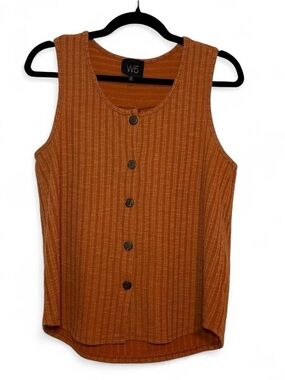 W5 Rust Orange Ribbed Button-Front Tank Top